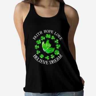Green Butterfly Faith Hope Love Believe Dream Women Flowy Tank - Seseable