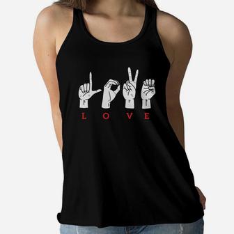 Hand Love Sign For Valentines Day Happy Valentines Day Women Flowy Tank - Seseable