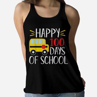 Happy 100 Days Of School Cute School Bus Boys Girls Gift Women Flowy Tank | Crazezy DE