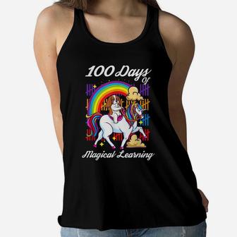 Happy 100 Days Of School For Girls Magical Unicorn And Dog Women Flowy Tank | Crazezy