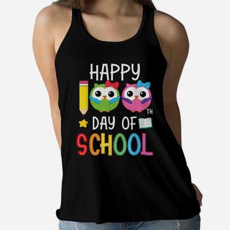 Happy 100Th Day Of School Kindergarten Owl Girls Gifts Women Flowy Tank | Crazezy