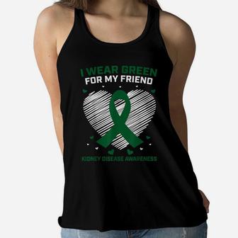 Heart I Wear Green For My Friend Kidney Disease Awareness Women Flowy Tank | Crazezy