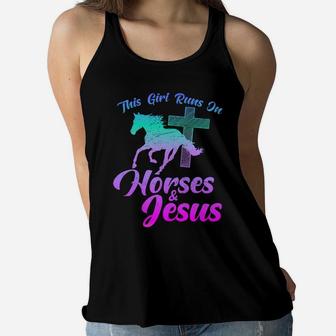 Horse Riding This Girl Runs On Horses & Jesus Christian Gift Women Flowy Tank | Crazezy