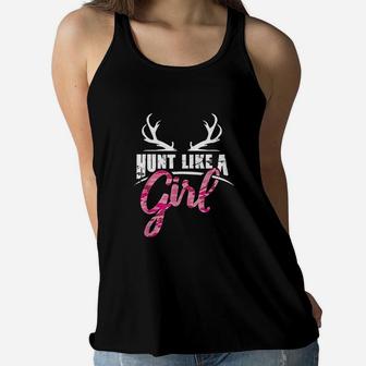 Hunt Like A Girl Funny Woman Deer Hunting Women Flowy Tank | Crazezy CA