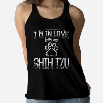 I Am In Love With My Shih Tzu Dog Breed Animal Lovers Women Flowy Tank - Seseable