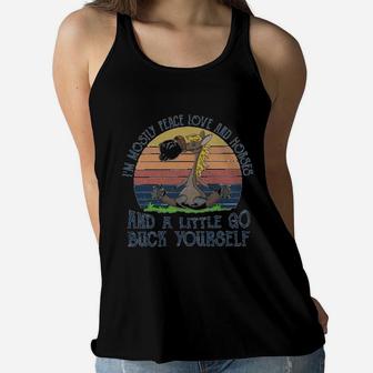 I Am Mostly Peace Love And Horses Vintage Gift Women Flowy Tank - Seseable
