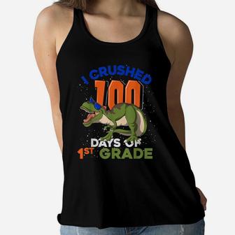 I Crushed 100 Days Of 1St Grade T Rex Kid 100 Days Of School Women Flowy Tank | Crazezy DE
