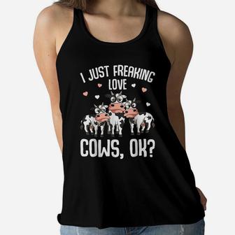 I Just Freaking Love Cows Farmers Cow Lover Kids Women Women Flowy Tank | Crazezy DE
