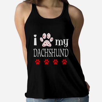 I Love My Dachshund Event Happy Valentines Day Paw Prints Women Flowy Tank - Seseable