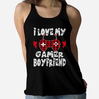 I Love My Gamer Boyfriend Controller Red Plaid Valentine Day Women Flowy Tank - Monsterry UK