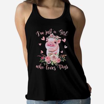 I'm Just A Girl Who Loves Pigs Flower Country Farmer Girl Women Flowy Tank | Crazezy UK