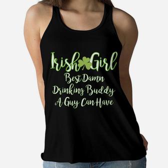 Irish Girl Shamrock Best Drinking Buddy Funny Longsleeve Women Flowy Tank | Crazezy