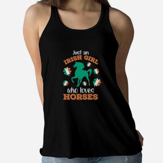 Irish Girl Who Loves Horses St Patricks Day Ireland Flag Women Flowy Tank - Monsterry CA