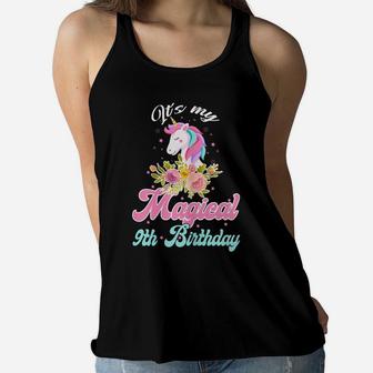 Its My 9Th Birthday Unicorn Gifts 9 Years Old Birthday Girl Women Flowy Tank | Crazezy