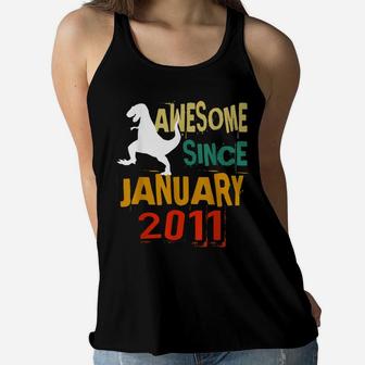 January 2011 Dinosaur 10Th Birthday 10 Year Old Gift Boy Women Flowy Tank | Crazezy