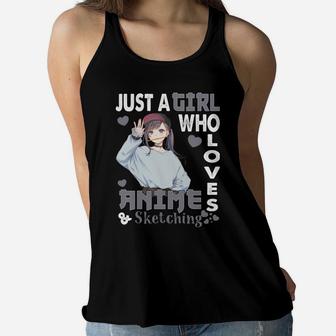 Japanese Anime Drawing Gifts Just A Girl Who Loves Sketching Women Flowy Tank | Crazezy UK