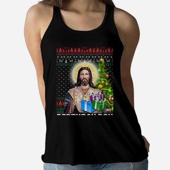 Jesus Birthday Boy Christmas Xmas Holiday Funny Ugly Sweater Sweatshirt Women Flowy Tank | Crazezy