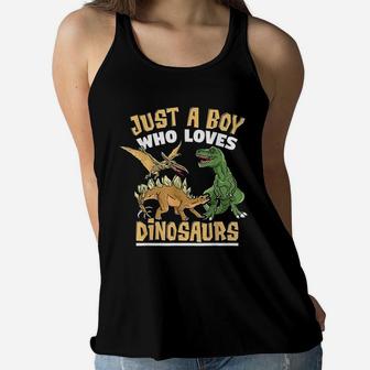 Just A Boy Who Loves Dinosaurs Women Flowy Tank | Crazezy