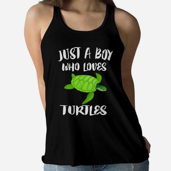 Just A Boy Who Loves Sea Turtles Ocean Animal Gift Women Flowy Tank | Crazezy
