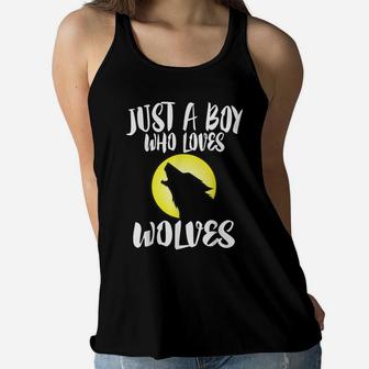 Just A Boy Who Loves Wolves Nature Lover Gift Wolf Women Flowy Tank | Crazezy CA