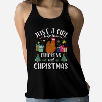 Just A Girl Who Loves Christmas And Chicken Funny Women Gift Women Flowy Tank | Crazezy DE
