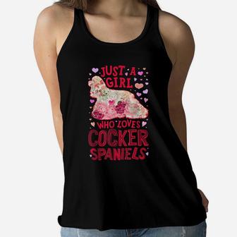 Just A Girl Who Loves Cocker Spaniels Dog Flower Floral Gift Women Flowy Tank | Crazezy