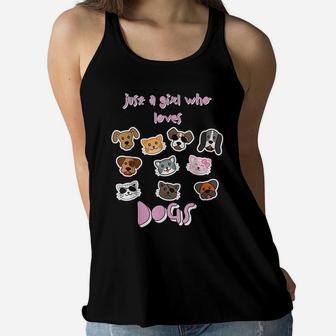 Just A Girl Who Loves Dogs Cute Tee Shirt With Dog Stickers Women Flowy Tank | Crazezy
