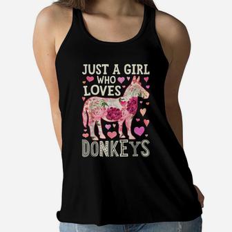 Just A Girl Who Loves Donkeys Funny Donkey Silhouette Flower Women Flowy Tank | Crazezy CA
