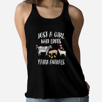 Just A Girl Who Loves Farm Animals Pig Chicken Cow Women Flowy Tank | Crazezy CA