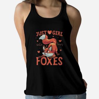 Just A Girl Who Loves Foxes Art Cute Fox Women Flowy Tank - Thegiftio UK
