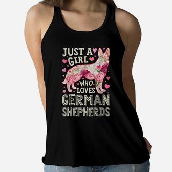 Just A Girl Who Loves German Shepherds Dog Silhouette Flower Women Flowy Tank | Crazezy DE