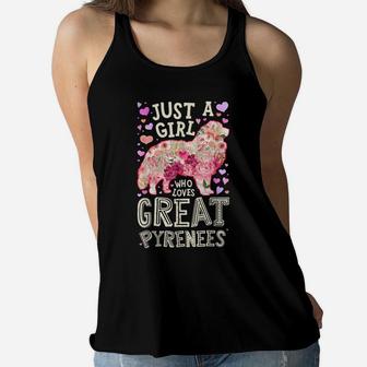 Just A Girl Who Loves Great Pyrenees Dog Flower Floral Gifts Women Flowy Tank | Crazezy AU