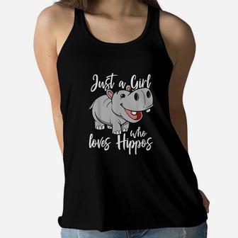 Just A Girl Who Loves Hippos Cute Baby Hippo Women Flowy Tank | Crazezy CA
