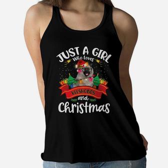 Just A Girl Who Loves Keeshonds & Christmas Santa Hat Light Women Flowy Tank | Crazezy