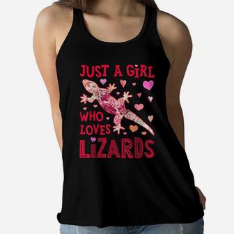 Just A Girl Who Loves Lizards Lizard Flower Gift Gecko Lover Women Flowy Tank | Crazezy UK
