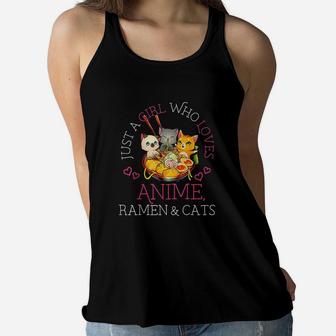 Just A Girl Who Loves Ramen And Cats Gift Manga Girls Women Flowy Tank - Thegiftio