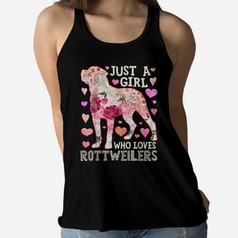 Just A Girl Who Loves Rottweilers Dog Silhouette Flower Gift Women Flowy Tank | Crazezy AU