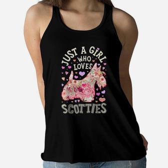Just A Girl Who Loves Scotties Scottish Terrier Dog Flower Women Flowy Tank | Crazezy