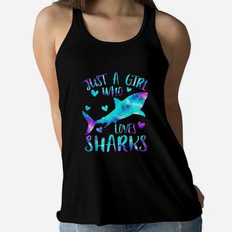 Just A Girl Who Loves Sharks Galaxy Shark Lover Girls Women Flowy Tank - Thegiftio