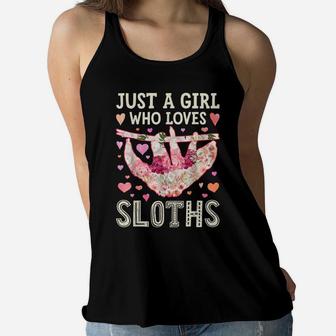 Just A Girl Who Loves Sloths Funny Sloth Silhouette Flower Women Flowy Tank | Crazezy DE