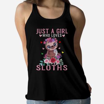 Just A Girl Who Loves Sloths Lover Sloth Animal Gift Women Flowy Tank | Crazezy
