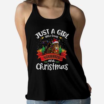 Just A Girl Who Loves Squirrels & Christmas Santa Hat Light Women Flowy Tank | Crazezy CA