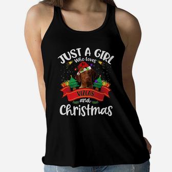 Just A Girl Who Loves Vizlas & Christmas Santa Hat Light Women Flowy Tank | Crazezy