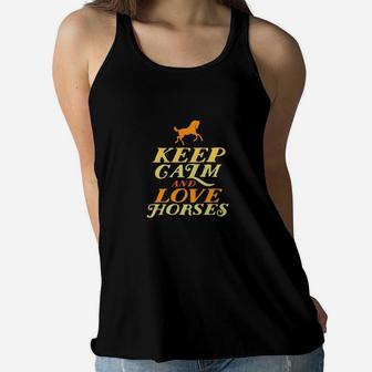 Keep Calm Love Horses For Cowboy And Country Girl Women Flowy Tank - Thegiftio UK
