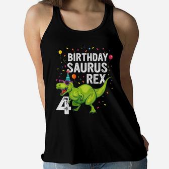 Kids 4 Year Old Birthday Boy Girl Dinosaur T Rex Family Matching Women Flowy Tank | Crazezy UK