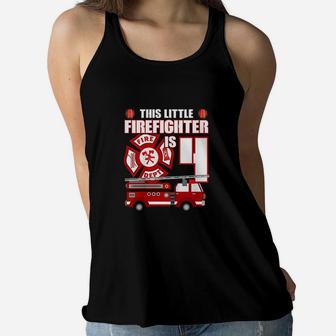 Kids 4 Year Old Firefighter Birthday Party Fire Truck 4Th Gift Women Flowy Tank | Crazezy