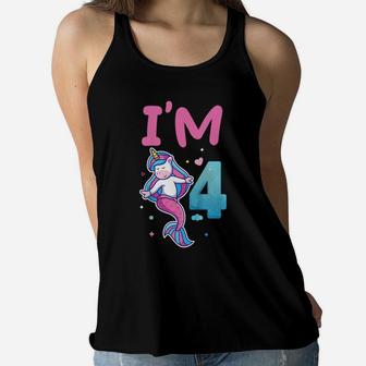 Kids 4Th Birthday Unicorn Mermaid Mermicorn Colorful Design Women Flowy Tank | Crazezy