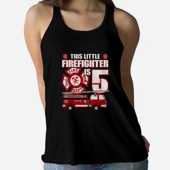 Kids 5 Year Old Firefighter Birthday Party Fire Truck 5Th Gift Women Flowy Tank | Crazezy CA