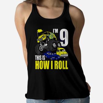 Kids 9 Years Old 9Th Birthday Monster Trucks Shirt Boys Women Flowy Tank | Crazezy DE