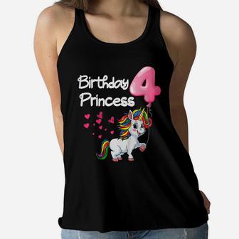 Kids Birthday Princess 4 Years Old Unicorn 4Th Birthday For Girls Women Flowy Tank | Crazezy